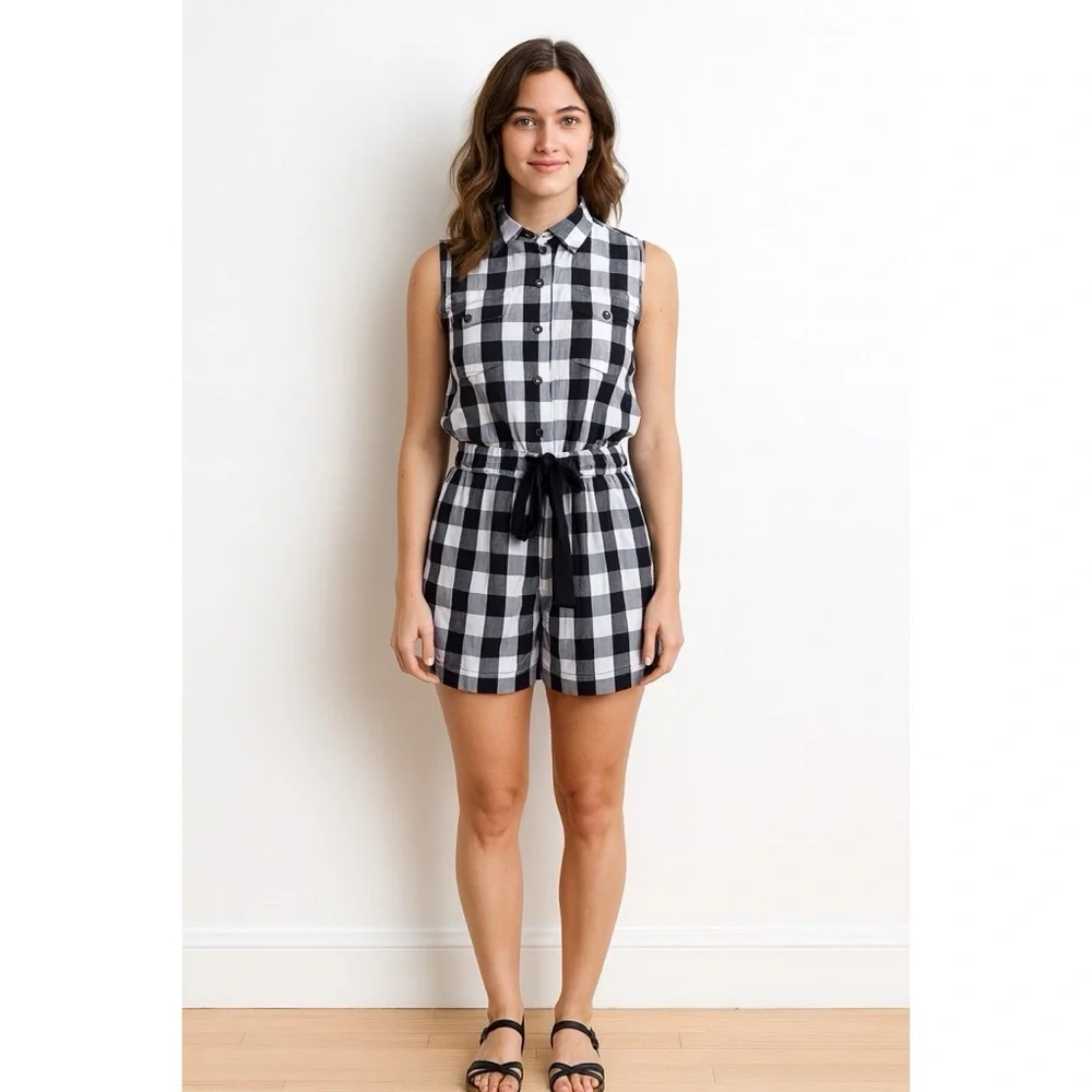 NWT Broome Street Kate Spafe Gingham Plaid Sleeveless Romper XS​​